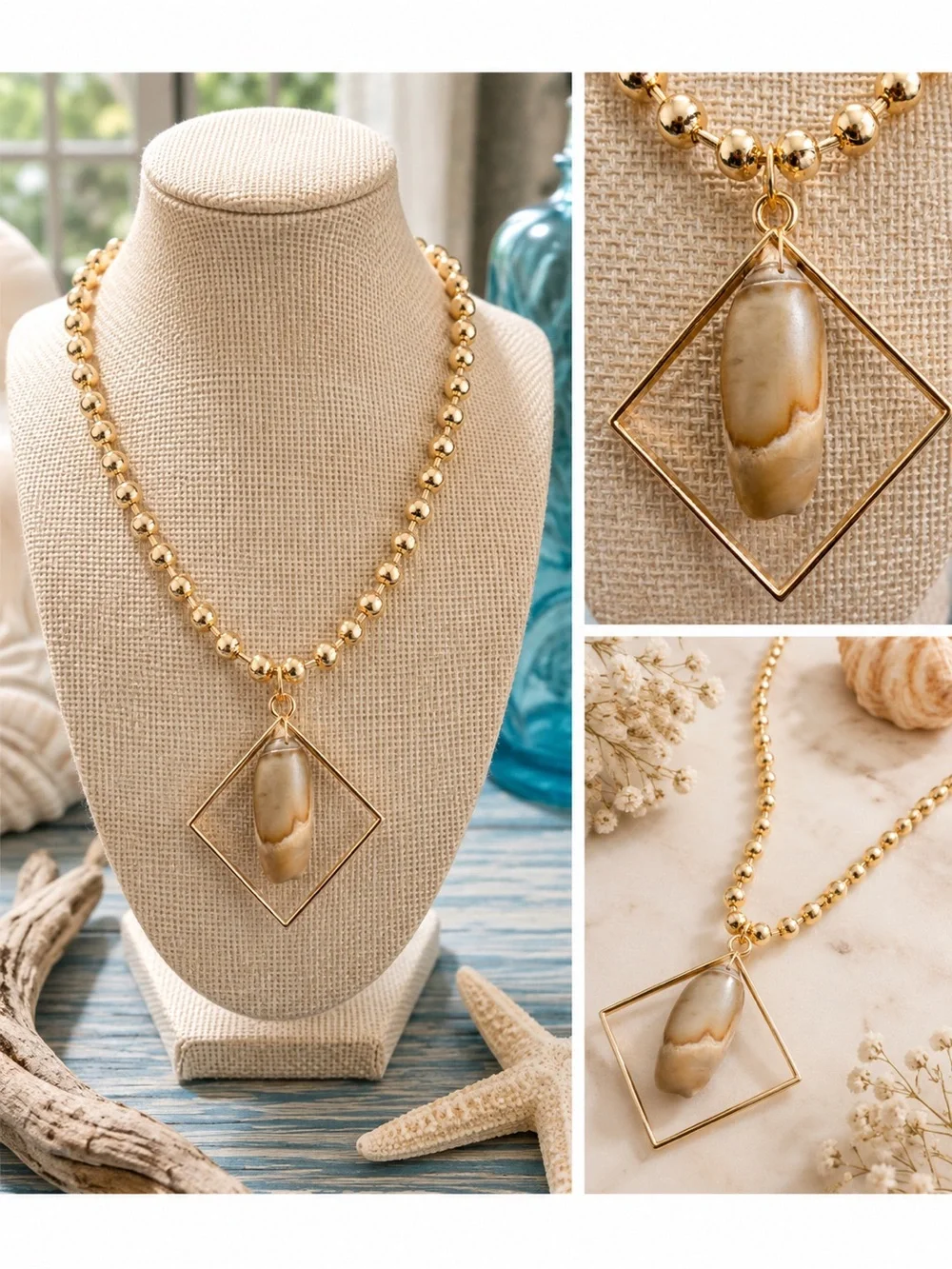 Coastal Geo Shell Statement Necklace🐚✨ Women Jewelry
